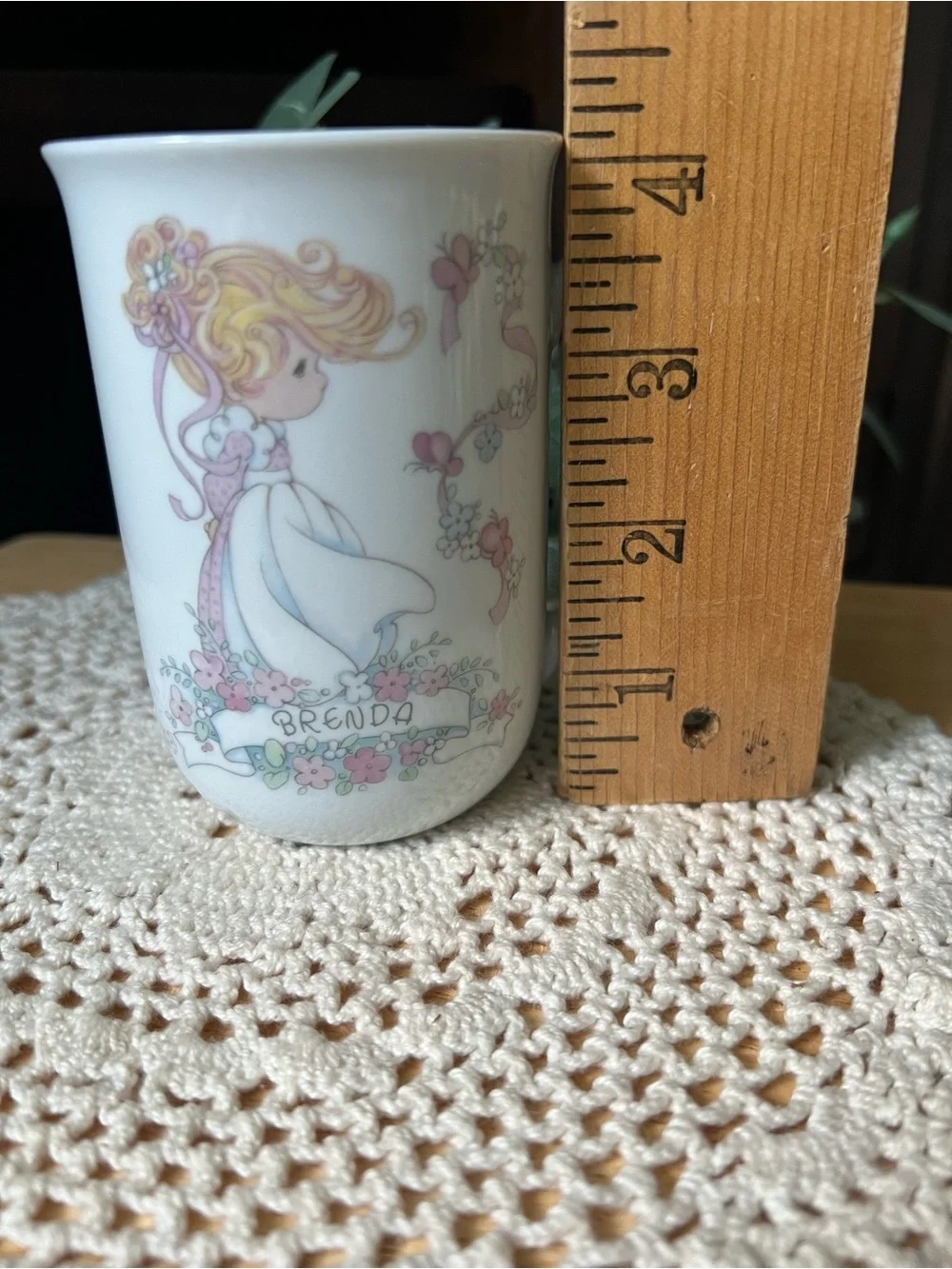 Enesco White/ Periwinkle/ Pastel Porcelain 'Brenda'  Mug Vintage 1993 Grannycore